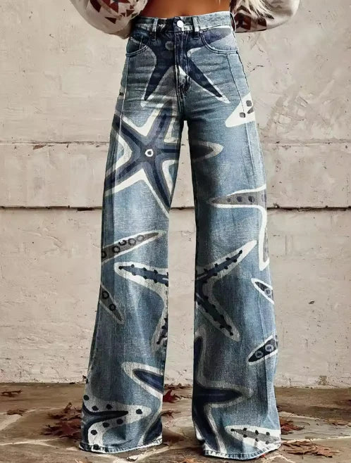 Apolline™ | Pantalon Large Bohème en Denim à Jambe Ample